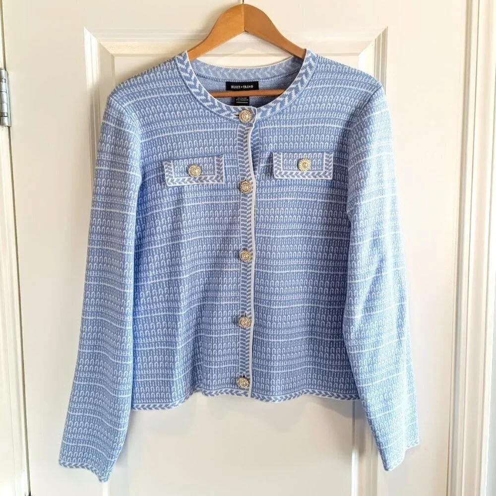 Select + Trend Blue White Knit Cardigan Sweater